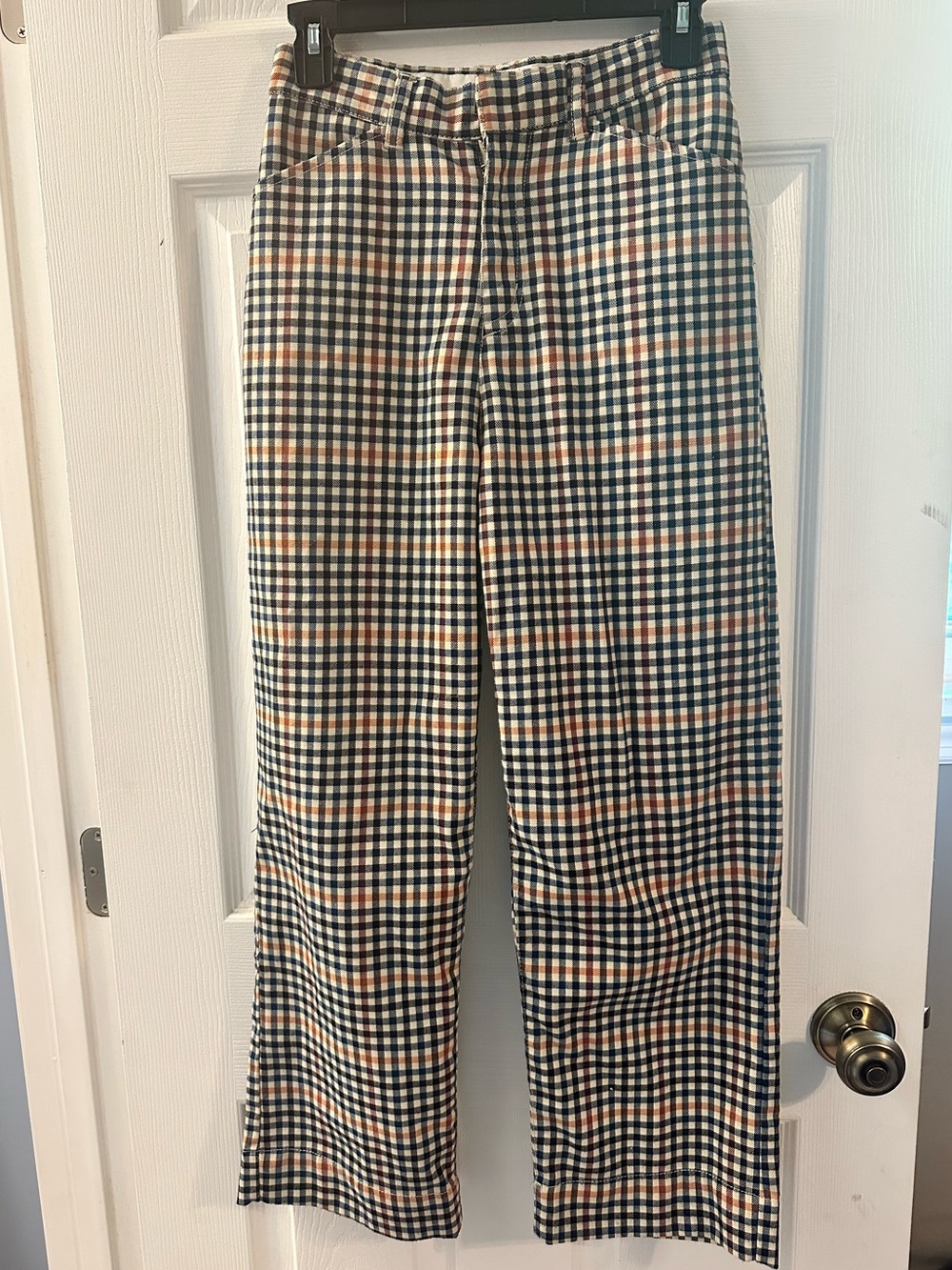 Brixton Plaid High-Rise Ankle Pants - Navy, Cream & Rust Accents